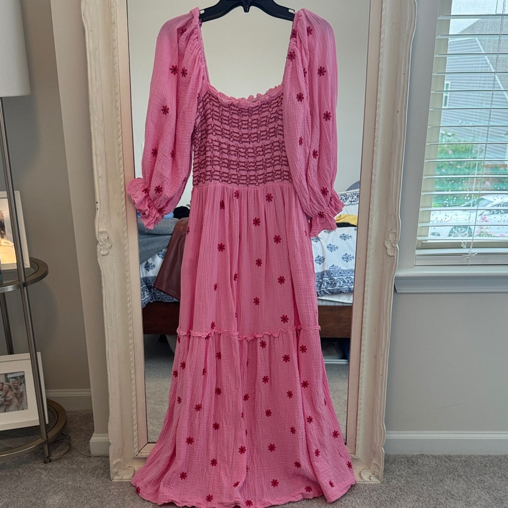 Pink Floral Smocked Dress